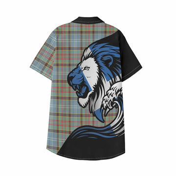 Walkinshaw Tartan Crest Kid Hawaiian Shirt Scottish Golden Lions Wave Flow