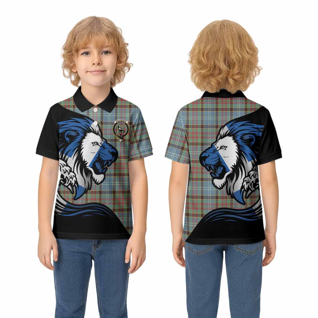 Walkinshaw Tartan Crest Kid Polo Shirt Scottish Golden Lions Wave Flow