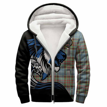 Walkinshaw Tartan Crest Sherpa Hoodie Scottish Golden Lions Wave Flow