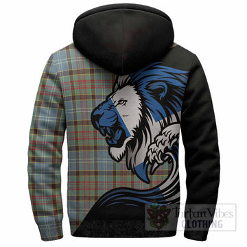 Walkinshaw Tartan Crest Sherpa Hoodie Scottish Golden Lions Wave Flow