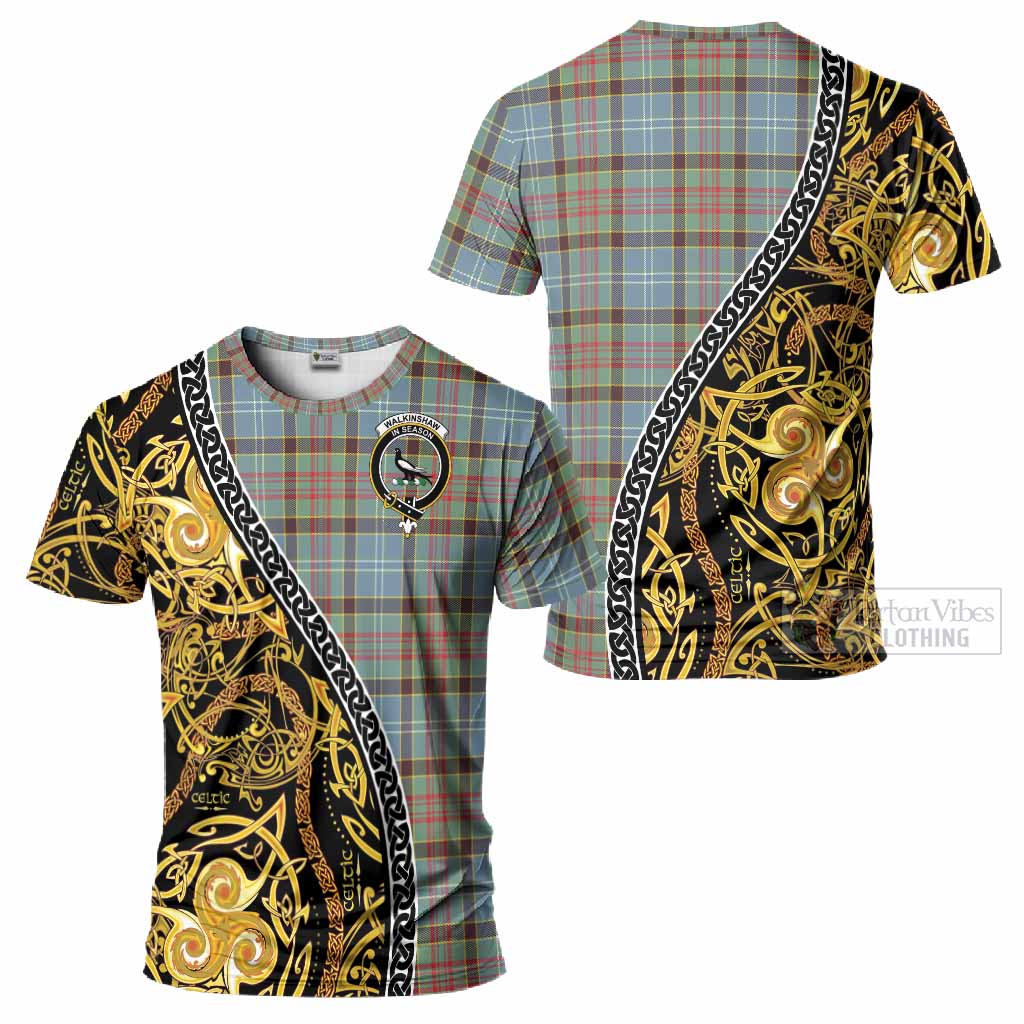 Walkinshaw Tartan Crest T-Shirt Celtic Knot and Triple Trickle Spiral Symbols
