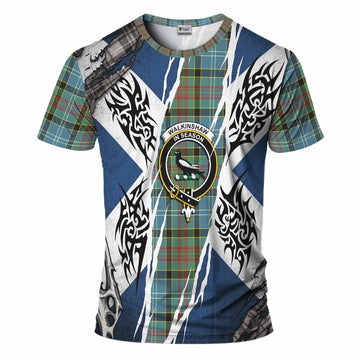 Walkinshaw Tartan Crest T-Shirt Scotland Flag Ripped Tribal Design