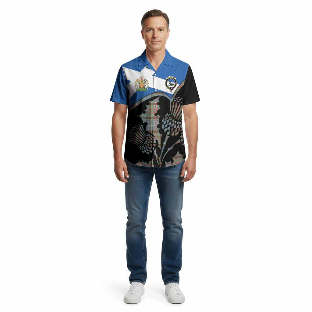 Walkinshaw Tartan Family Crest Cotton Hawaiian Shirt Scotland Thistle Floral Flag Style