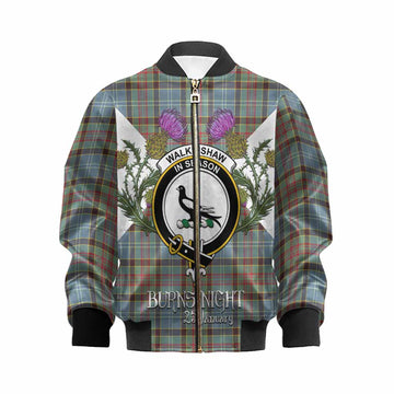 Walkinshaw Tartan Family Crest Kid Bomber Jacket Scottish Burns Night Thistle Floral