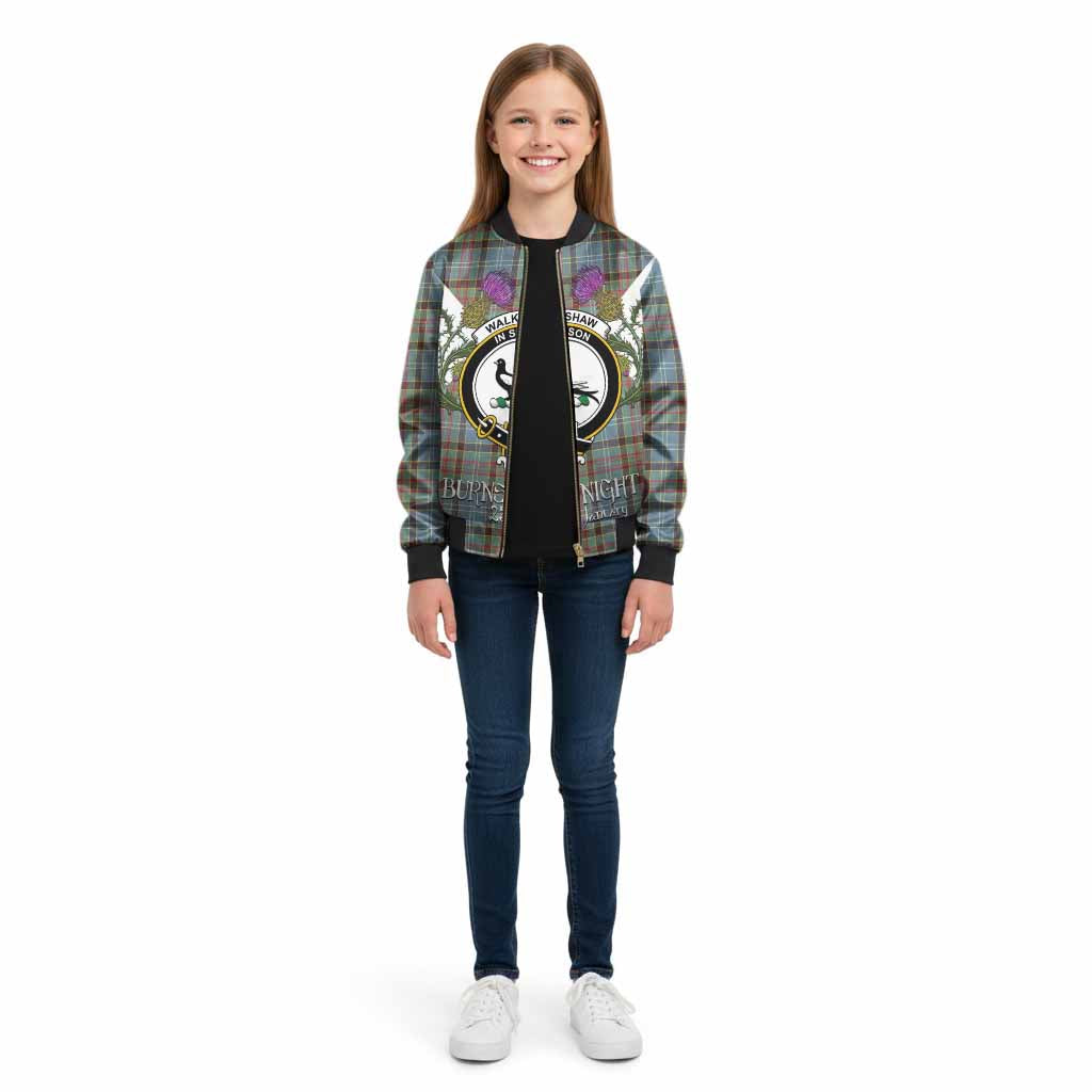 Walkinshaw Tartan Family Crest Kid Bomber Jacket Scottish Burns Night Thistle Floral