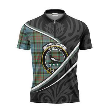 Walkinshaw Tartan Family Crest Zipper Polo Shirt Celtic Scottish Thistle Floral Unisex - Tartan Vibes Clothing