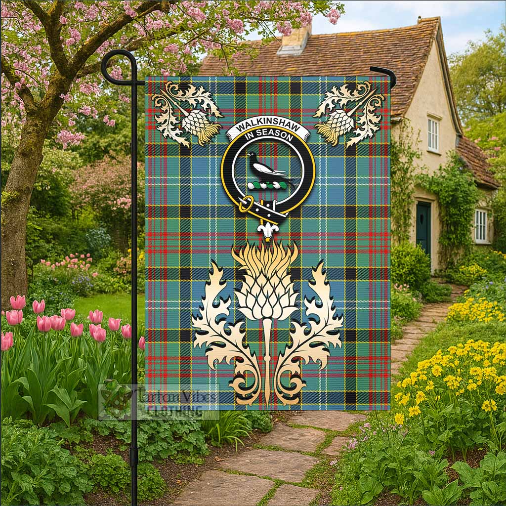 Walkinshaw Tartan Garden Flag with Golden Regal Scottish Thistle Emblem - Tartan Vibes Clothing