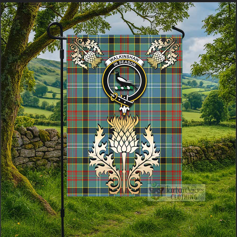 Walkinshaw Tartan Garden Flag with Golden Regal Scottish Thistle Emblem - Tartan Vibes Clothing