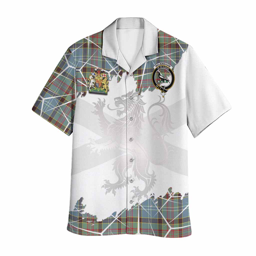 Walkinshaw Tartan Hawaiian Shirt with Family Crest and Lion Rampant Grunge Style