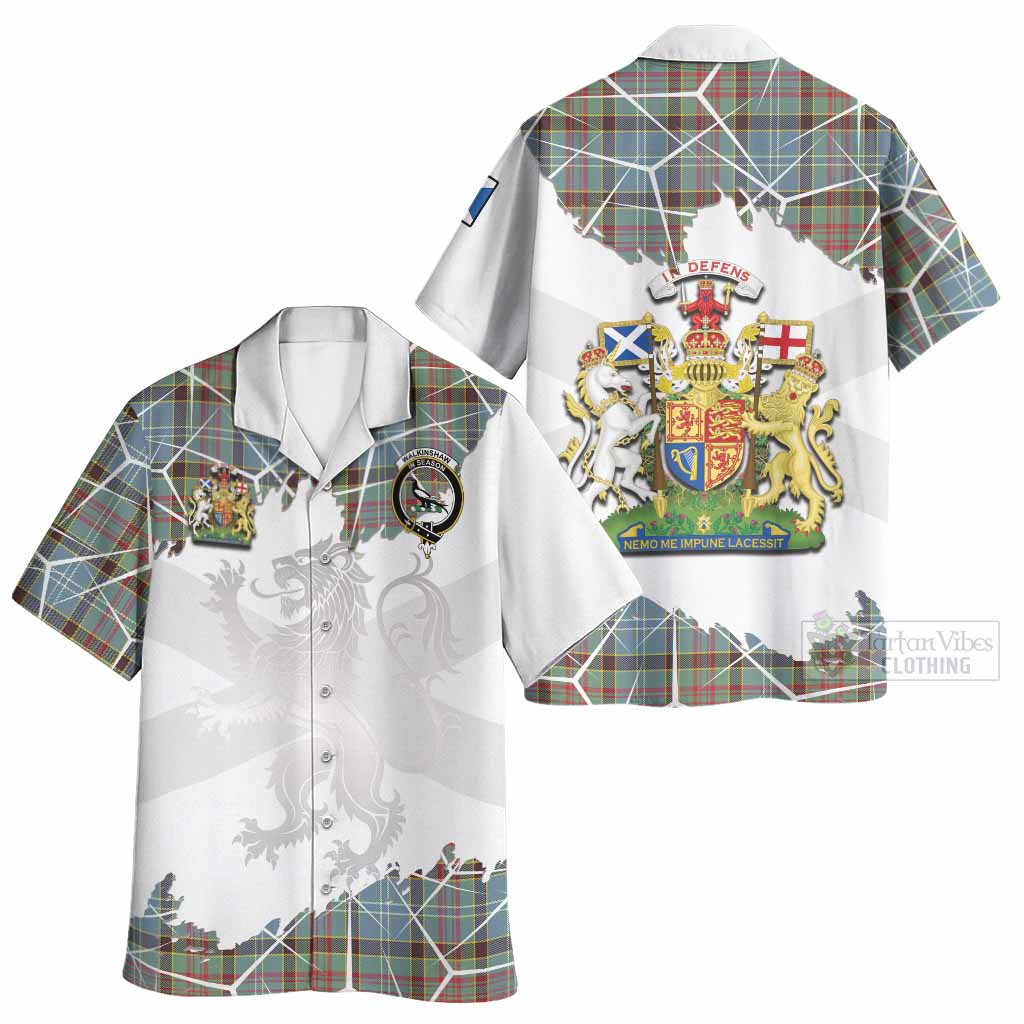 Walkinshaw Tartan Hawaiian Shirt with Family Crest and Lion Rampant Grunge Style