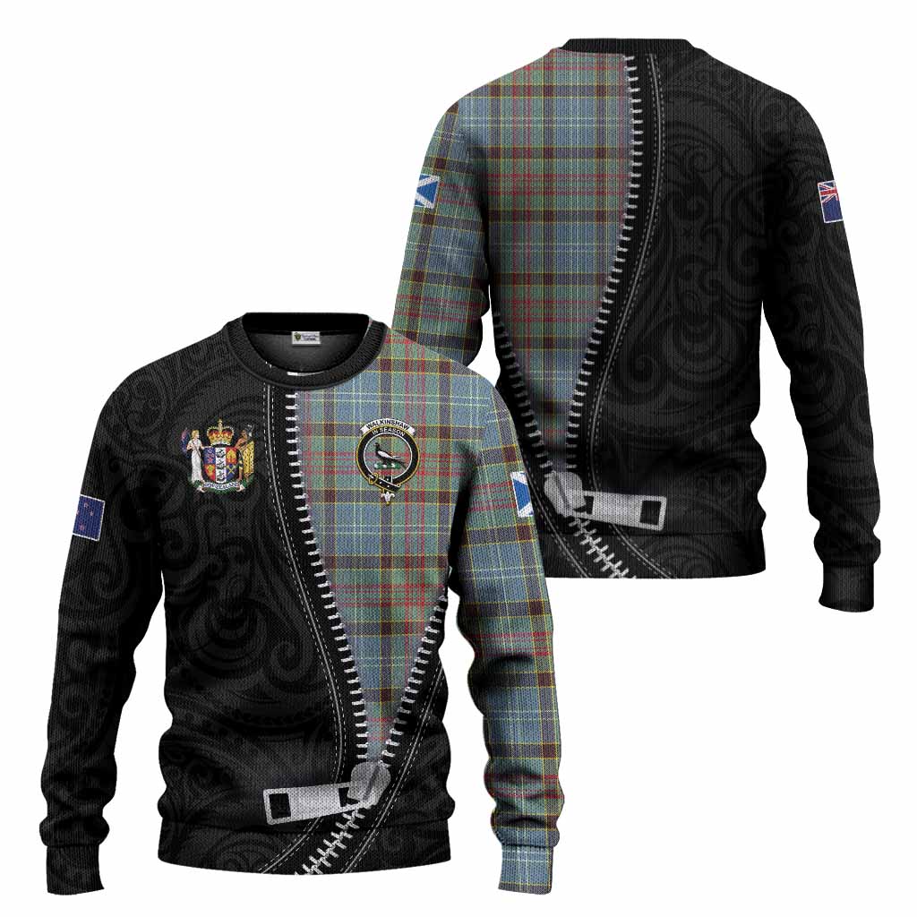 Walkinshaw Tartan Knitted Sweater New Zealand Pattern Unique Zipper Stylized