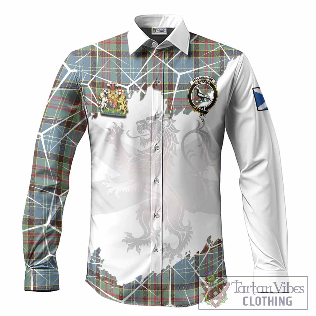 Walkinshaw Tartan Long Sleeve Button Shirts with Family Crest and Lion Rampant Grunge Style