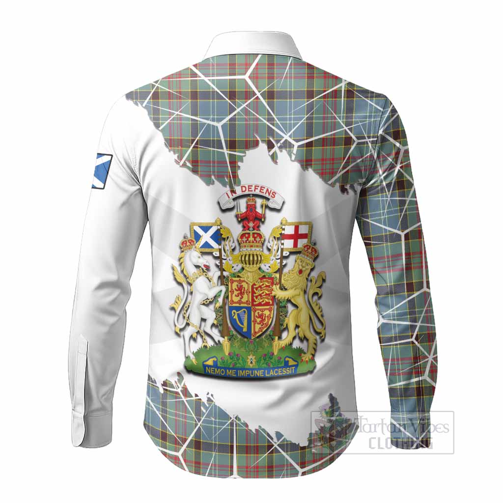 Walkinshaw Tartan Long Sleeve Button Shirts with Family Crest and Lion Rampant Grunge Style