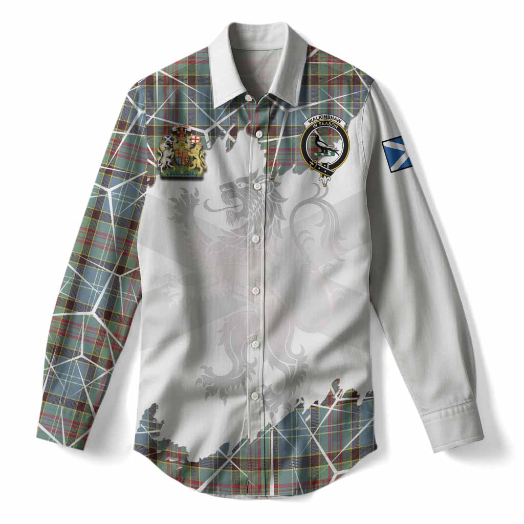 Walkinshaw Tartan Women Casual Shirt with Family Crest and Lion Rampant Grunge Style