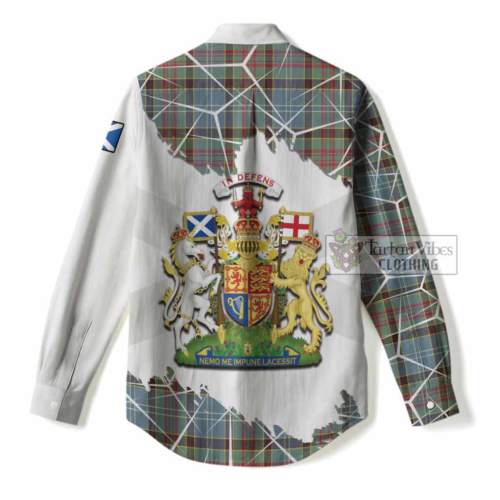 Walkinshaw Tartan Women Casual Shirt with Family Crest and Lion Rampant Grunge Style