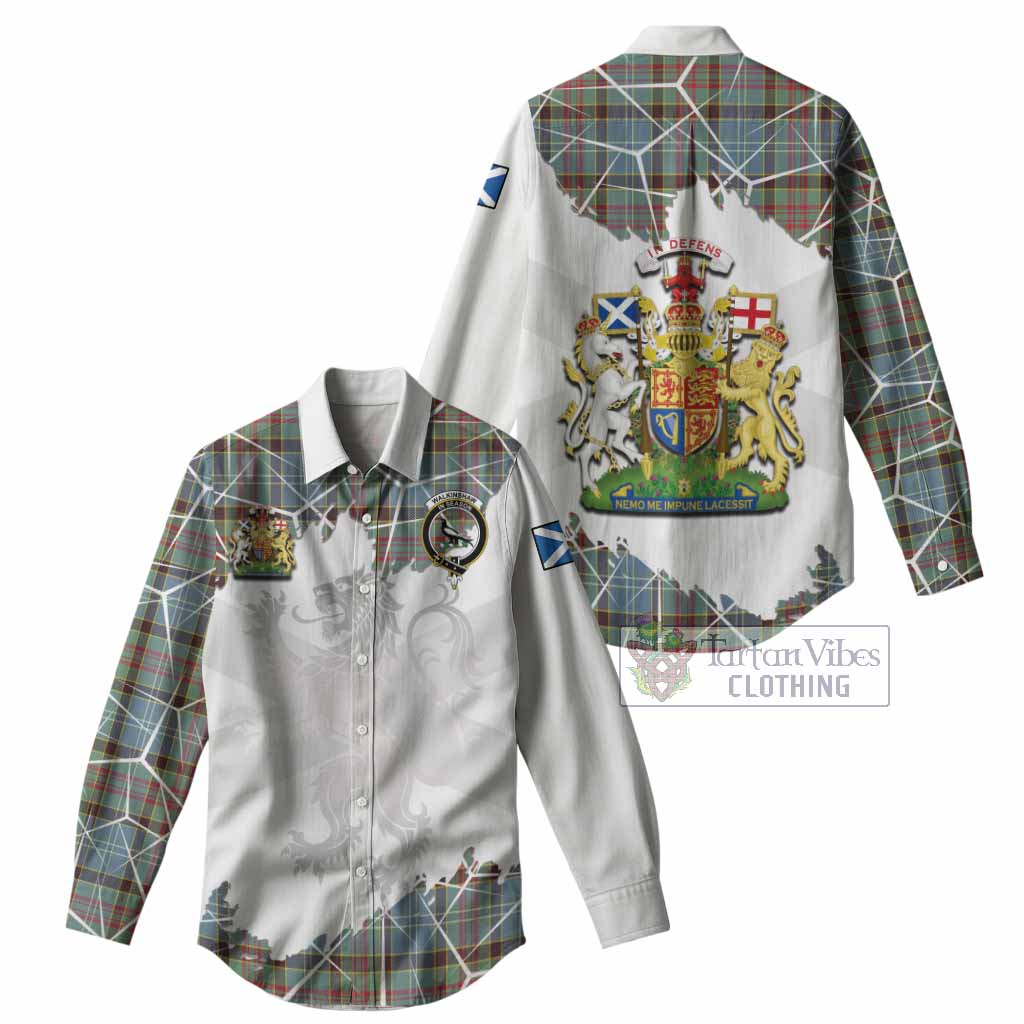 Walkinshaw Tartan Women Casual Shirt with Family Crest and Lion Rampant Grunge Style
