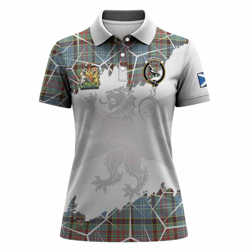 Walkinshaw Tartan Women Polo Shirt with Family Crest and Lion Rampant Grunge Style