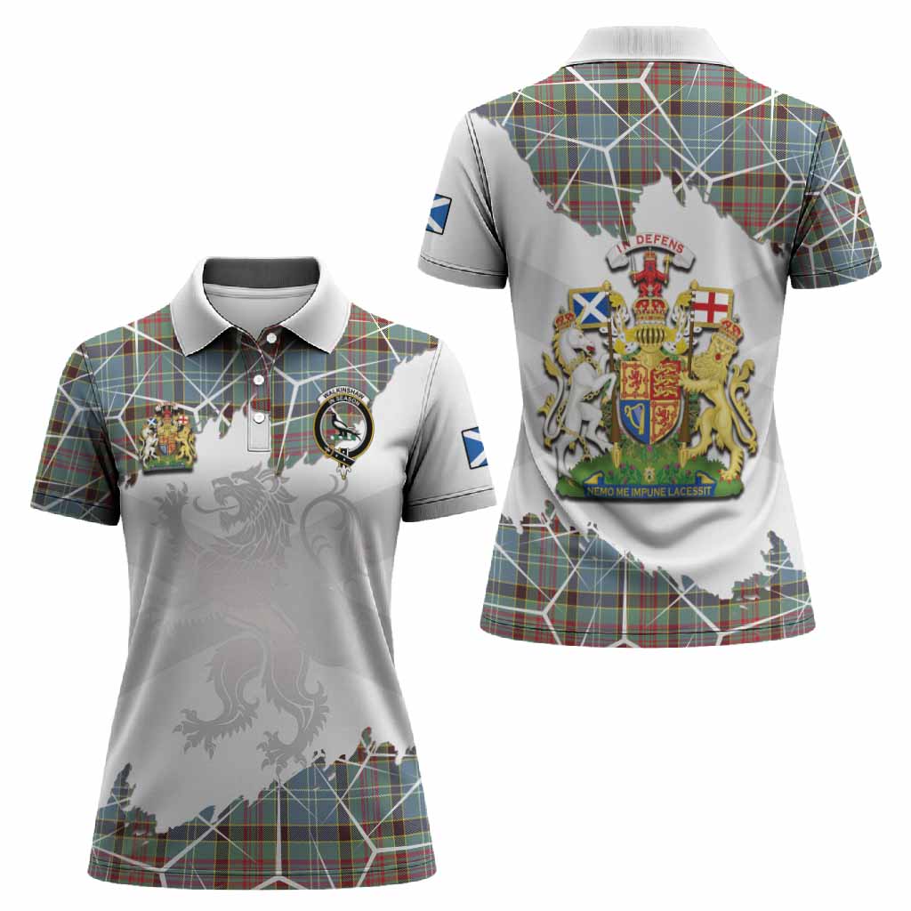 Walkinshaw Tartan Women Polo Shirt with Family Crest and Lion Rampant Grunge Style