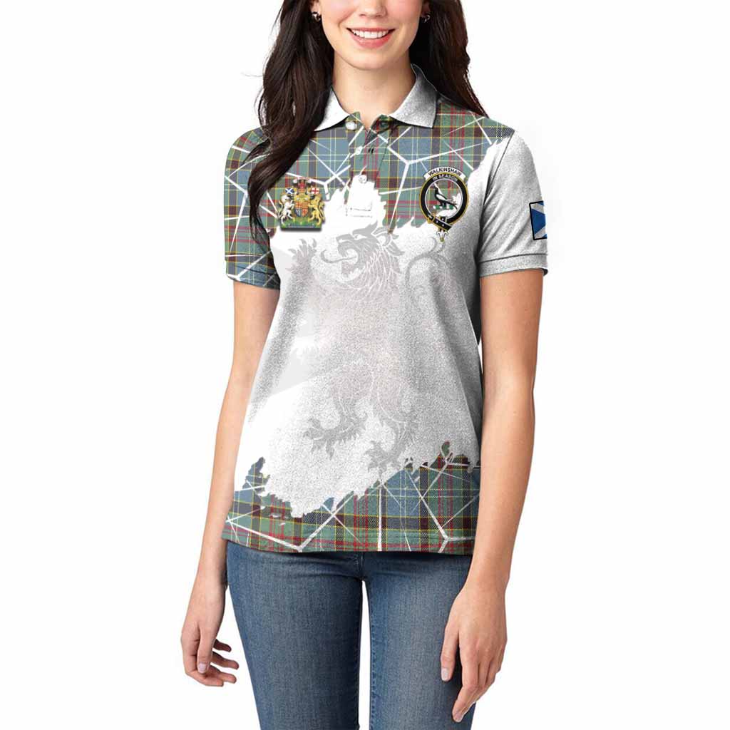 Walkinshaw Tartan Women Polo Shirt with Family Crest and Lion Rampant Grunge Style