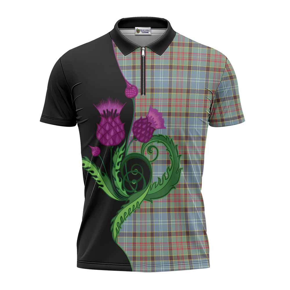 Walkinshaw Tartan Zipper Polo Shirt Traditional Scottish Thistle