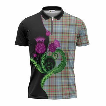 Walkinshaw Tartan Zipper Polo Shirt Traditional Scottish Thistle