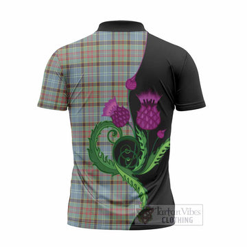 Walkinshaw Tartan Zipper Polo Shirt Traditional Scottish Thistle