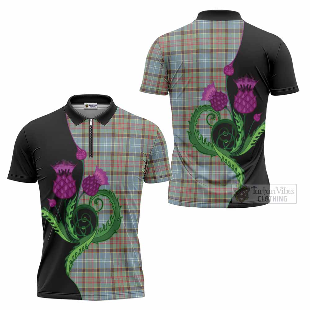 Walkinshaw Tartan Zipper Polo Shirt Traditional Scottish Thistle