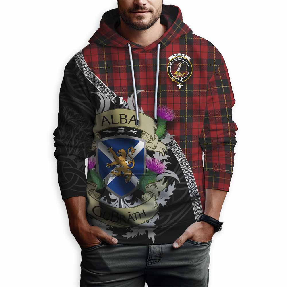 Tartan Vibes Clothing Wallace Tartan Family Crest Hoodie Lion Rampant Royal Thistle Shield Celtic Inspired