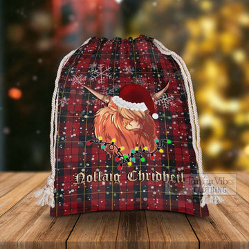 Tartan Vibes Clothing Wallace Tartan Christmas Santa's Bag with Highland Cow