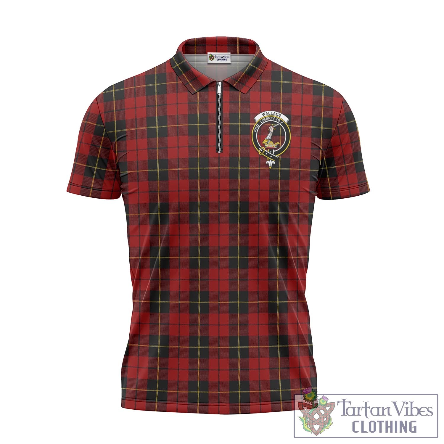 Tartan Vibes Clothing Wallace Tartan Zipper Polo Shirt with Family Crest