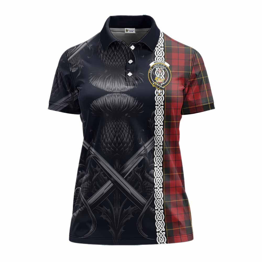 Tartan Vibes Clothing Wallace Tartan Women's Polo Shirt with Family Crest Cross Sword Thistle Celtic Vibes