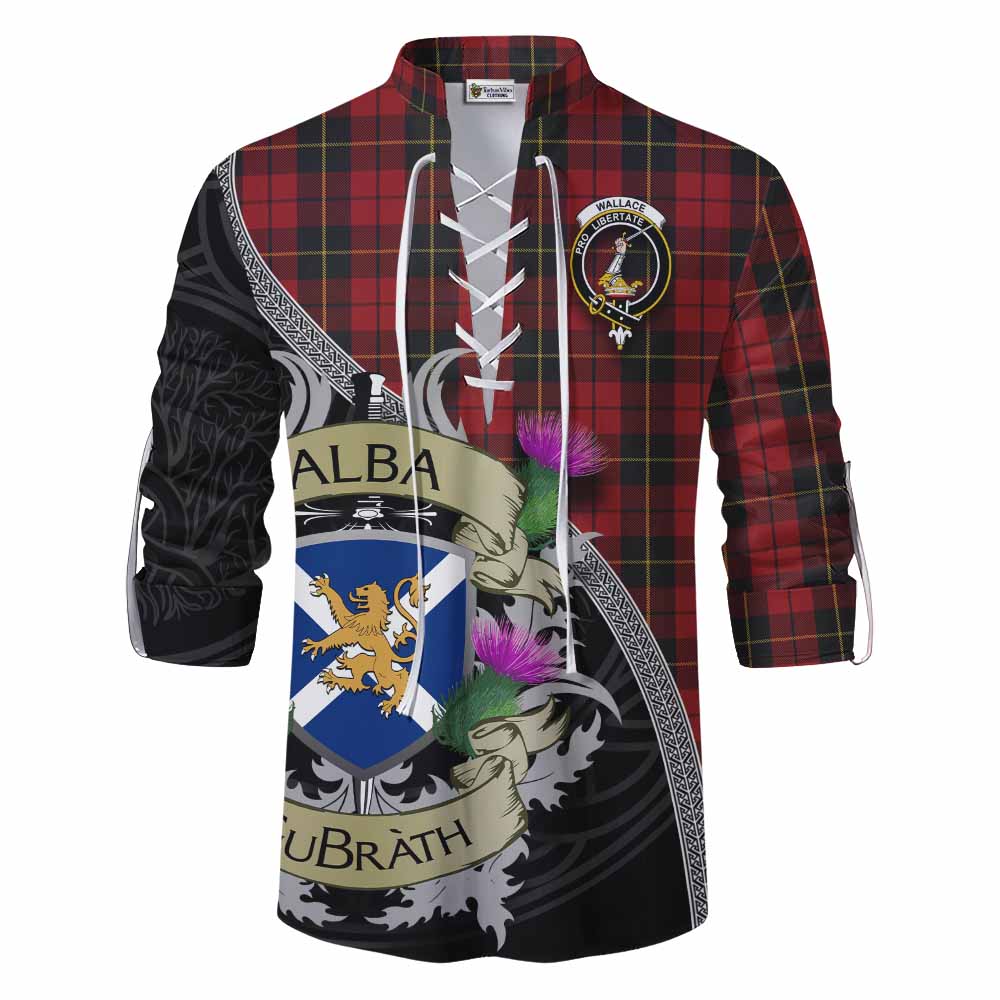 Tartan Vibes Clothing Wallace Tartan Family Crest Ghillie Kilt Shirt Lion Rampant Royal Thistle Shield Celtic Inspired