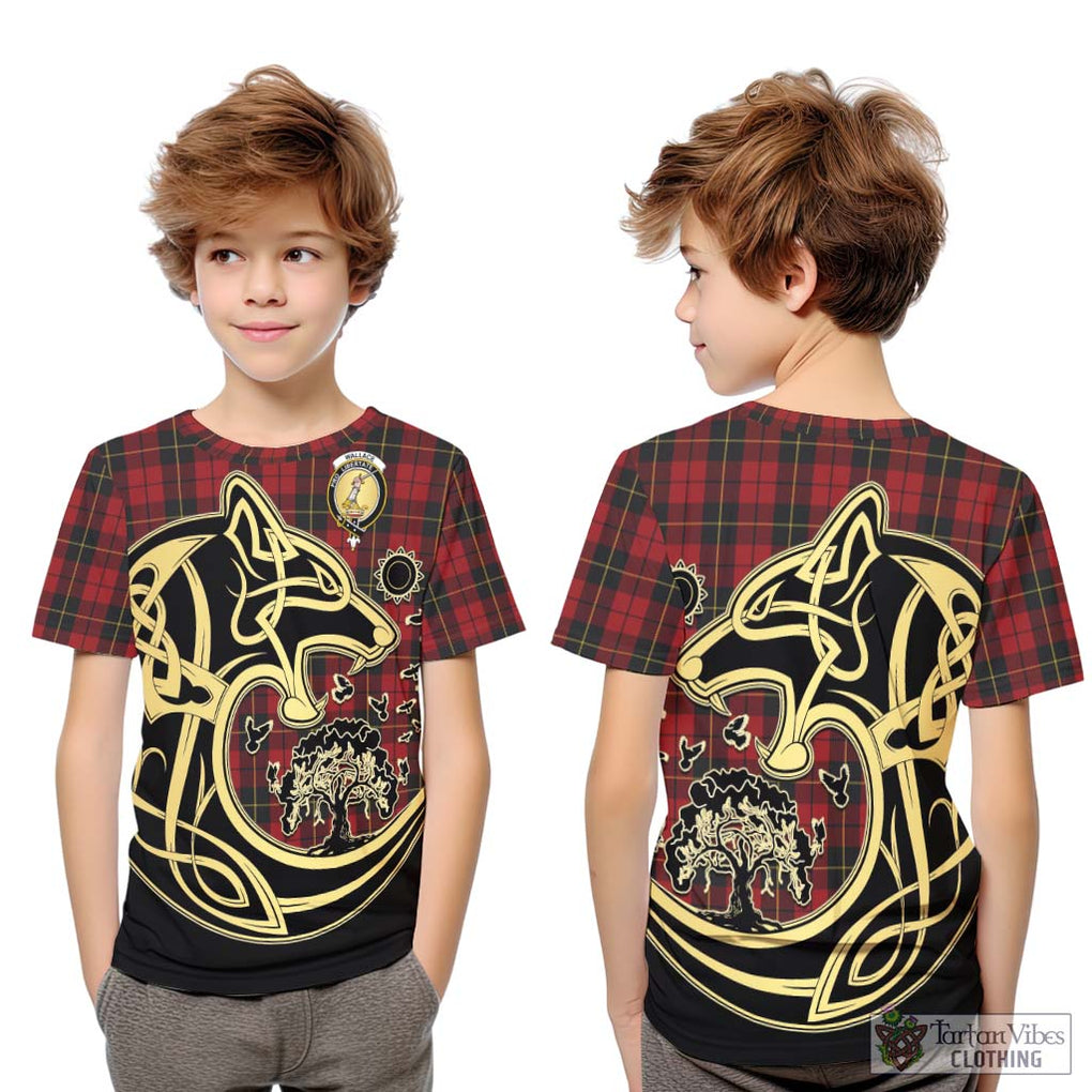 Wallace Tartan Kid T-Shirt with Family Crest Celtic Wolf Style Youth XL Size14 - Tartan Vibes Clothing