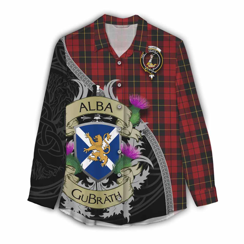Tartan Vibes Clothing Wallace Tartan Family Crest Women's Casual Shirt Lion Rampant Royal Thistle Shield Celtic Inspired