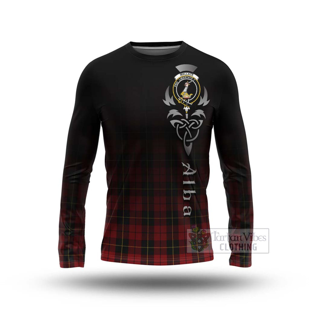 Tartan Vibes Clothing Wallace Tartan Long Sleeve T-Shirt Featuring Alba Gu Brath Family Crest Celtic Inspired