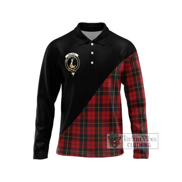Wallace Tartan Long Sleeve Polo Shirt with Family Crest and Military Logo Style Unisex - Tartanvibesclothing Shop