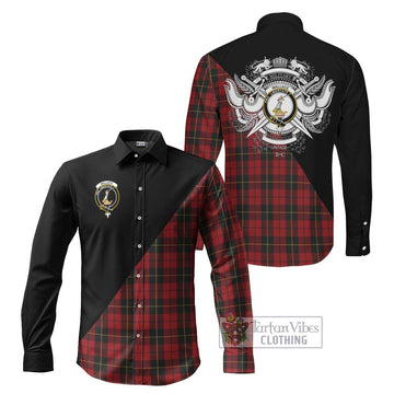 Wallace Tartan Long Sleeve Button Shirt with Family Crest and Military Logo Style Men's Shirt S - Tartanvibesclothing Shop