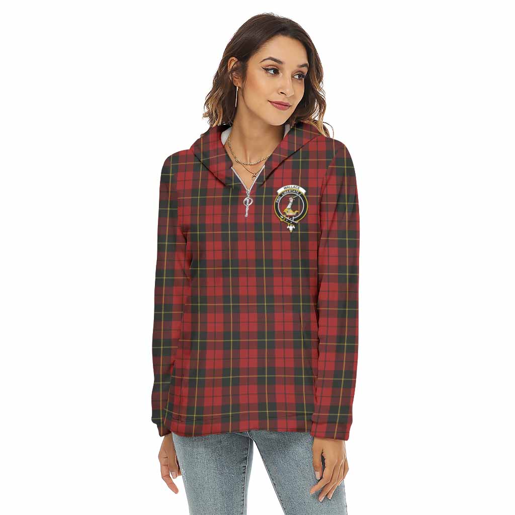 Tartan Vibes Clothing Wallace Tartan Crest Women's Borg  Half Zip Fleece Hoodie