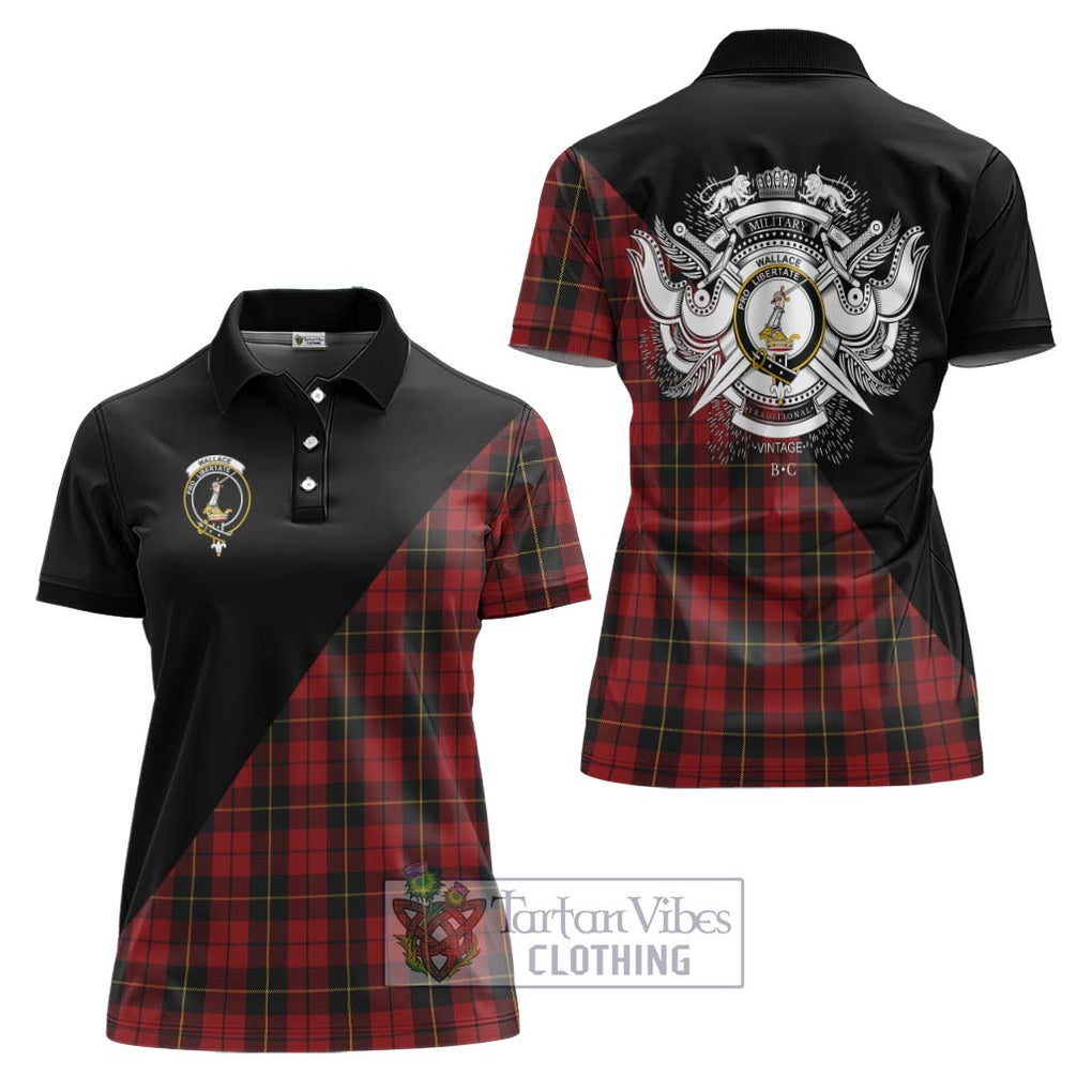 Wallace Tartan Women's Polo Shirt with Family Crest and Military Logo Style Women - Tartanvibesclothing Shop