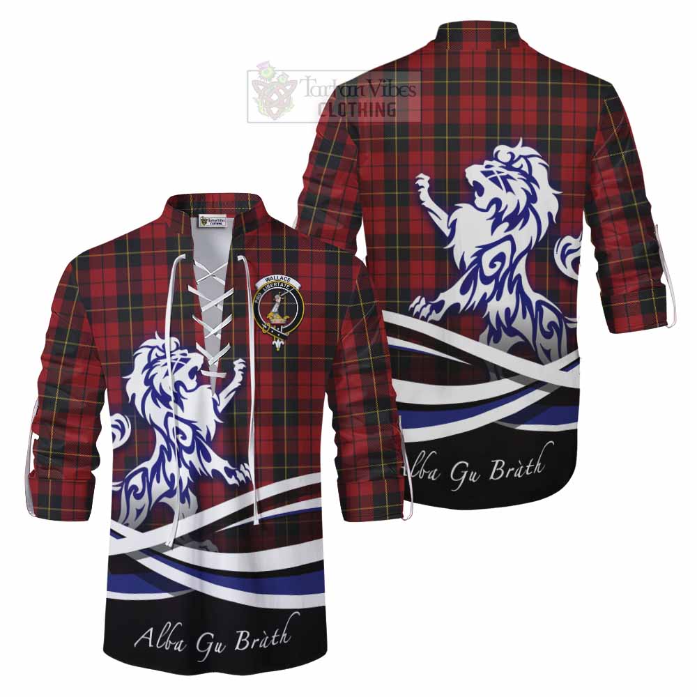 Tartan Vibes Clothing Wallace Tartan Ghillie Kilt Shirt with Alba Gu Brath Regal Lion Emblem