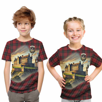Tartan Vibes Clothing Wallace Tartan Family Crest Kid T-Shirt with Scottish Ancient Castle Style