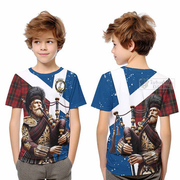 Wallace Tartan Kid T-Shirt with Family Crest Scottish Bagpiper Vibes