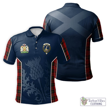 Wallace Tartan Men's Polo Shirt with Family Crest and Scottish Thistle Vibes Sport Style