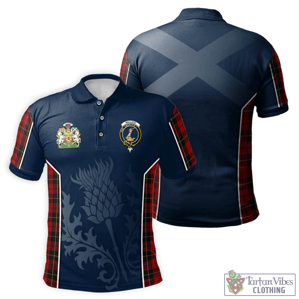Tartan Vibes Clothing Wallace Tartan Men's Polo Shirt with Family Crest and Scottish Thistle Vibes Sport Style