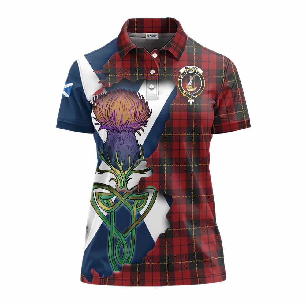 Tartan Vibes Clothing Wallace Tartan Family Crest Women's Polo Shirt Scottish Thistle Celtic Inspired