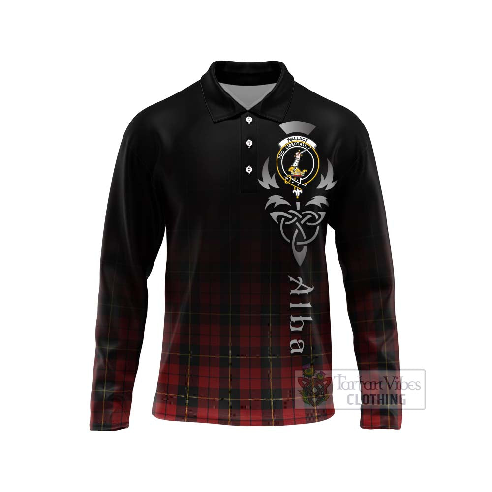 Tartan Vibes Clothing Wallace Tartan Long Sleeve Polo Shirt Featuring Alba Gu Brath Family Crest Celtic Inspired