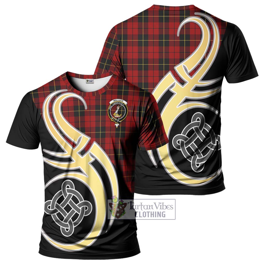 Tartan Vibes Clothing Wallace Tartan T-Shirt with Family Crest and Celtic Symbol Style