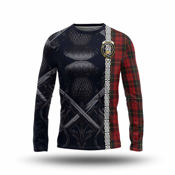 Tartan Vibes Clothing Wallace Tartan Long Sleeve T-Shirt with Family Crest Cross Sword Thistle Celtic Vibes