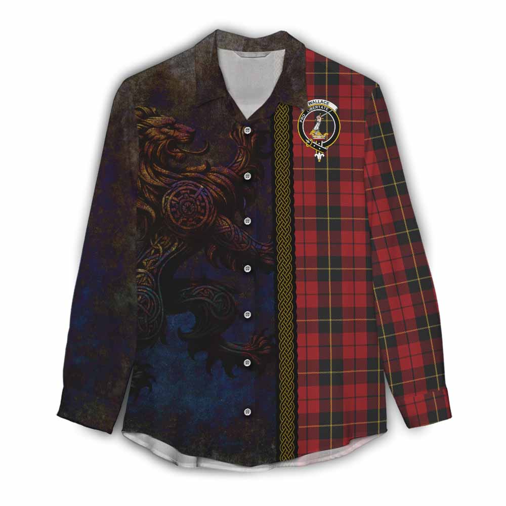 Tartan Vibes Clothing Wallace Tartan Family Crest Women's Casual Shirt Alba Gu Brath Be Brave Lion Ancient Style