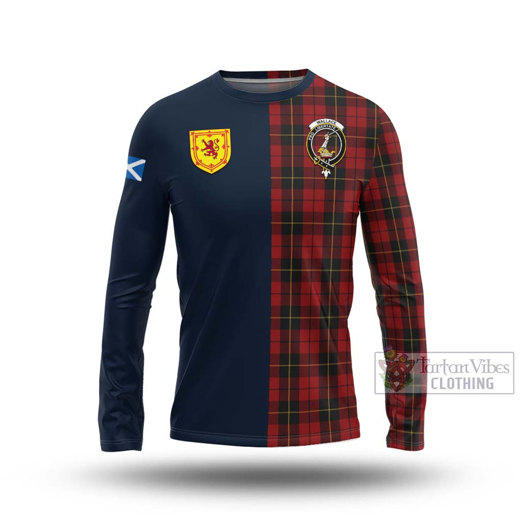 Tartan Vibes Clothing Wallace Tartan Long Sleeve T-Shirt with Scottish Lion Royal Arm Half Style